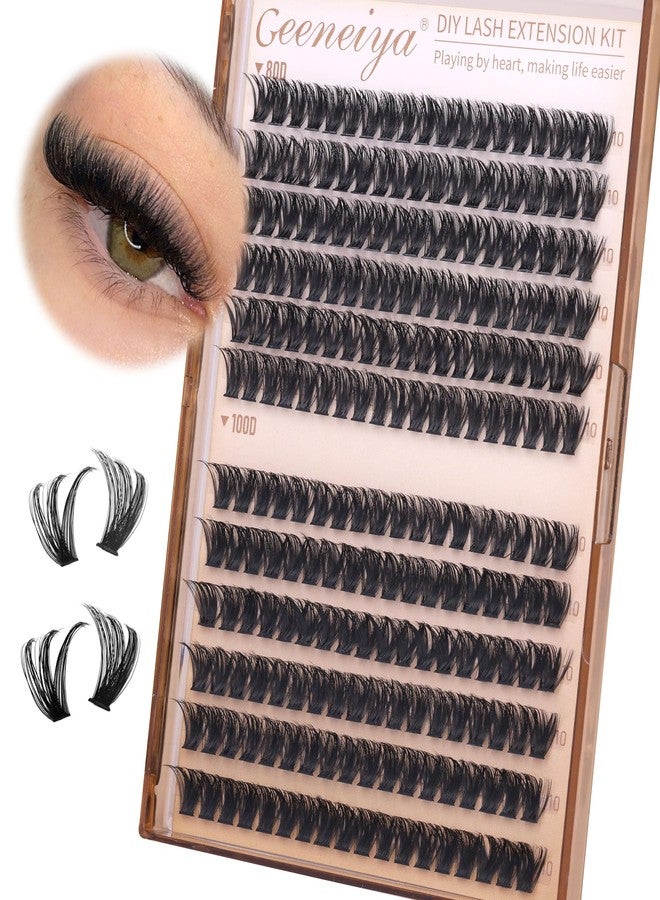 Geeneiya 10MM Volume Lash Clusters D Curl Cluster Eyelash Extensions Thick Cluster Lashes Only 10MM 80D+100D DIY Lash Extension Waterproof - Image 4